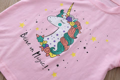 AO0304-54 طقم تنورة يونيكورن قطعتين ( بلوزة قطنية + تنورة)