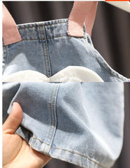 AO0402-75 فستان جينز + بلوزة بيضا كمام نفخ