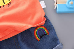 AO1204-58 طقم جينز قطعتين ( بلوزة قطنية + شورت جينز)