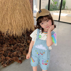 AO0402-49 طقم بناتي قطعتني ( بلوزة قطنية + أفرهول جينز )