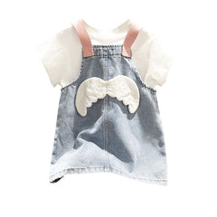 AO0402-75 فستان جينز + بلوزة بيضا كمام نفخ