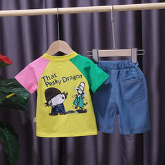 AO1204- 30 طقم جينز بناتي قطعتين ( بلوزة قطنية + شورت جينز )