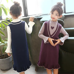 AO0519-53 فستان خريفي شتوي بناتي صوف دافي وناعم قطعتين