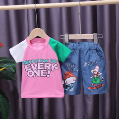 AO1204- 30 طقم جينز بناتي قطعتين ( بلوزة قطنية + شورت جينز )