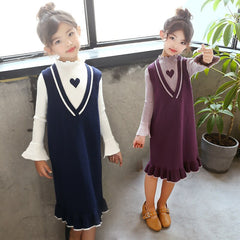 AO0519-53 فستان خريفي شتوي بناتي صوف دافي وناعم قطعتين