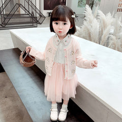 AO0519-125 فستان بناتي كم مع جكيت صوف مطرز