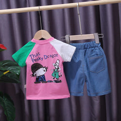 AO1204- 30 طقم جينز بناتي قطعتين ( بلوزة قطنية + شورت جينز )