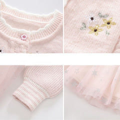 AO0519-125 فستان بناتي كم مع جكيت صوف مطرز