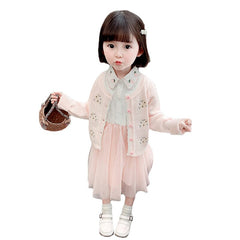 AO0519-125 فستان بناتي كم مع جكيت صوف مطرز