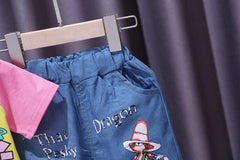 AO1204- 30 طقم جينز بناتي قطعتين ( بلوزة قطنية + شورت جينز )