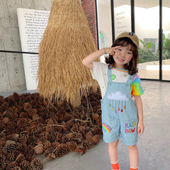 AO0402-49 طقم بناتي قطعتني ( بلوزة قطنية + أفرهول جينز )