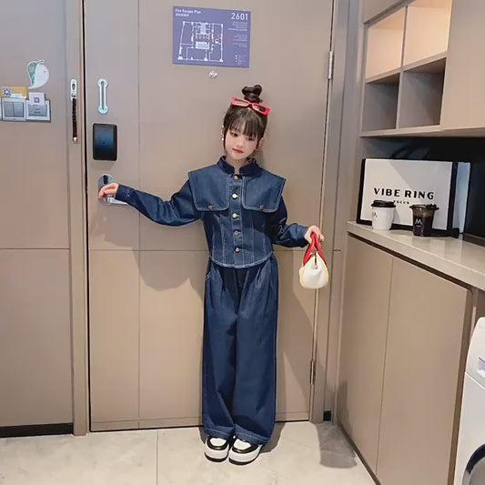 RM171223-6 طقم جينز بناتي قطعتين ( جكيت + بنطلون )