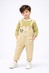 AO0111-45 طقم أفرهول (بلوزة مخططة + أفرهول كتان ناعم )