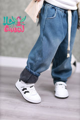 SSN040924-14 طقم شتوي تقيل مبطن بالكامل ( جكيت + بنطلون جينز مبطن )