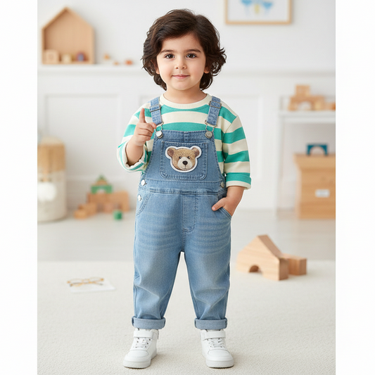 AS-2115B طقم أفرهول جينز ناعم + بلوزة قطنية دافية