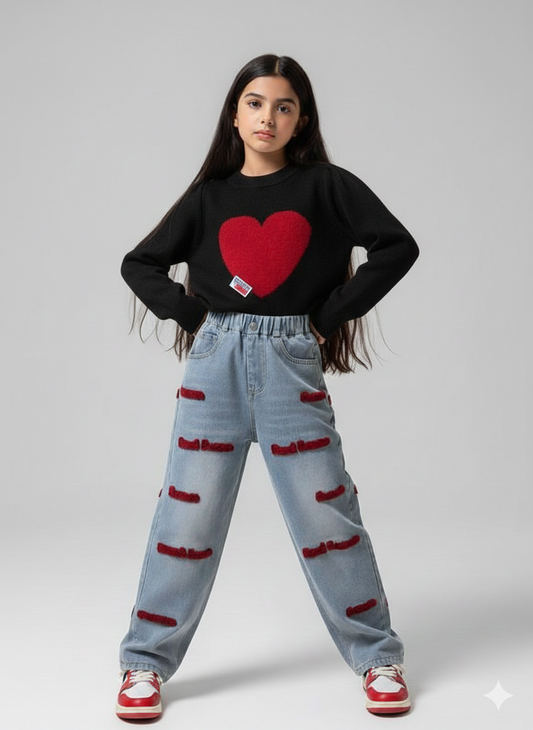 AO0712-20  طقم خريفي دافي ( بلوزة صوف + بنطلون مطرز بالصوف)