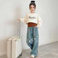 RM171223-32 طقم بناتي 3 قطع ( بلوزة + بدي + بنطلون جينز )