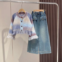 RM171223-42 طقم بناتي قطعتين (جكيت صوف + بنطلون جينز )