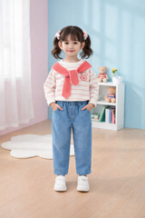 طقم بناتي قطعتين ( بلوزة مع لفحتها + بنطلون جينز) AS-1558B