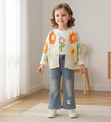 SSN040924-25 طقم بناتي قطن تقيل خريفي ربيعي قطعتين ( بلوزة + بنطلون)