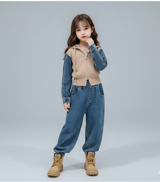 RM171223-26 طقم بناتي قطعتين خريفي شتوي ( جكيت + بنطلون جينز )