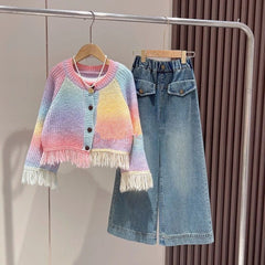 RM171223-42 طقم بناتي قطعتين (جكيت صوف + بنطلون جينز )