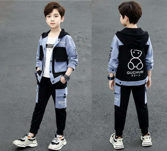 طقم جينز مع قطن ولادي قطعتين( جكيت + بنطلون ) RM1227-29