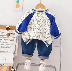 AS-3002B طقم ولادي 3 قطع ( بلوزة قطنية + جكيت + بنطلون جينز ناعم)