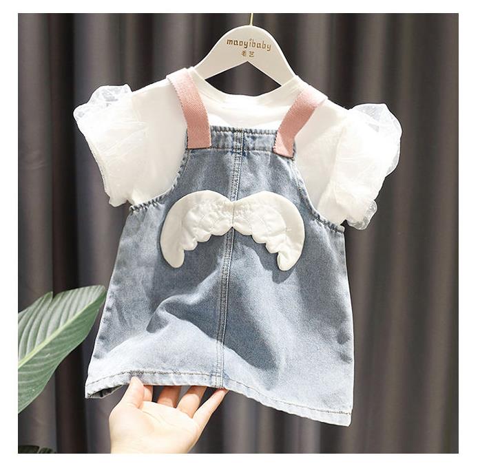 AO0402-75 فستان جينز + بلوزة بيضا كمام نفخ