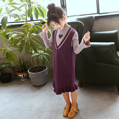 AO0519-53 فستان خريفي شتوي بناتي صوف دافي وناعم قطعتين