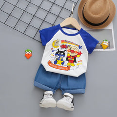 MKS-0308013 طقم ولادي رغيف العجيب قطعتين ( بلوز قطنية + شورت جينز)