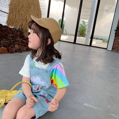 AO0402-49 طقم بناتي قطعتني ( بلوزة قطنية + أفرهول جينز )